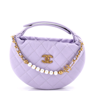 Chanel Double Chain Bow Hobo Pouch Quilted Caviar Mini