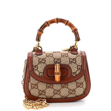 Gucci Bamboo 1947 Top Handle Bag Crystal Embellished GG Canvas Mini