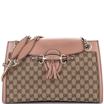 Gucci Emily Chain Flap Shoulder Bag GG Canvas and Leather Large