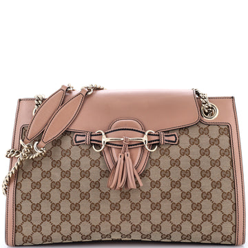 Gucci Emily Chain Flap Shoulder Bag GG Canvas and Leather Large