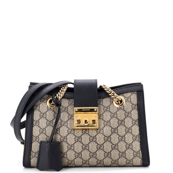 Gucci Padlock Chain Tote GG Coated Canvas with Leather Small