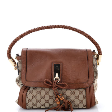 Gucci Bella Flap Shoulder Bag GG Canvas with Leather Medium
