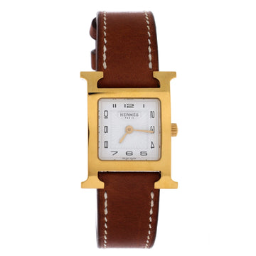 Hermes Heure H Quartz Watch Plated Metal and Leather 21