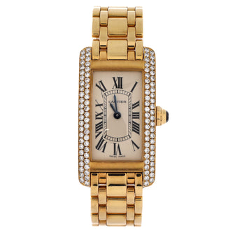 Cartier Tank Americaine Quartz Watch Yellow Gold with Two Row Diamond Bezel 19