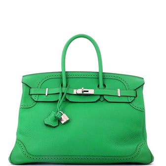 Hermes Birkin Ghillies Bag Green Togo and Swift with Palladium Hardware 35