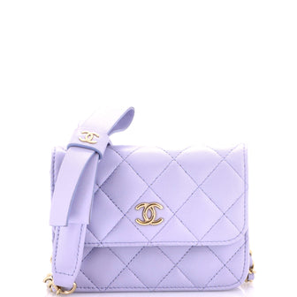 Chanel Bow Strap Card Holder on Chain Quilted Lambskin