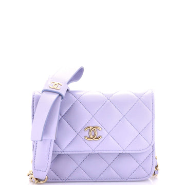 Chanel Bow Strap Card Holder on Chain Quilted Lambskin