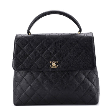 Chanel Vintage Classic Top Handle Flap Bag Quilted Caviar Jumbo