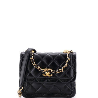 Chanel Button on Top Flap Bag Quilted Shiny Lambskin Small