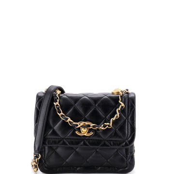 Chanel Button on Top Flap Bag Quilted Shiny Lambskin Small