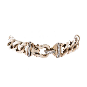David Yurman Cable Buckle Curb Chain Bracelet Sterling Silver with Diamonds