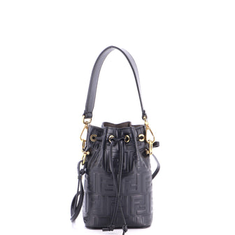 Fendi Mon Tresor Bucket Bag Zucca Embossed Leather Mini