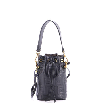 Fendi Mon Tresor Bucket Bag Zucca Embossed Leather Mini