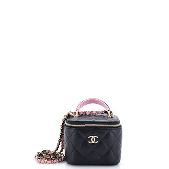 Chanel Classic Top Handle Vanity Case with Chain Quilted Lambskin Mini