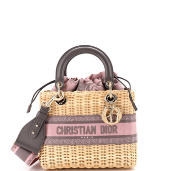 Christian Dior Lady Dior Bag Wicker and Oblique Canvas Medium