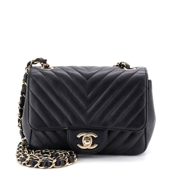 Chanel Square Classic Single Flap Bag Chevron Lambskin Mini