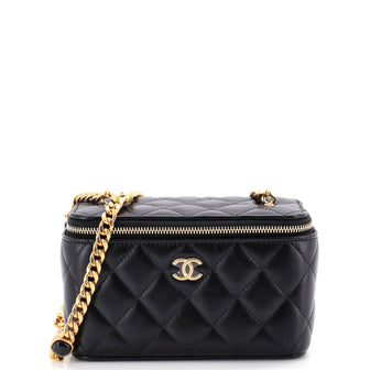 Chanel Classic Vanity Case with Resin Pearl Chain Quilted Lambskin Small