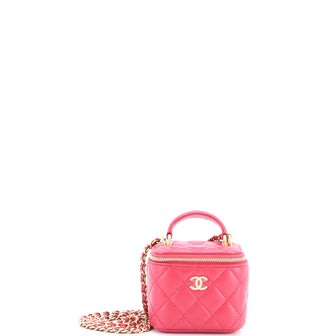 Chanel Classic Top Handle Vanity Case with Chain Quilted Lambskin Mini