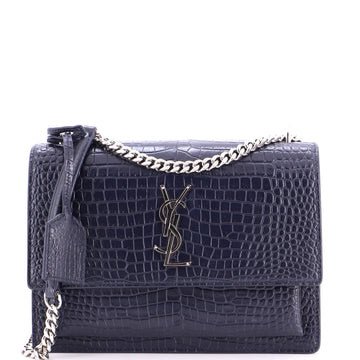 Saint Laurent Sunset Crossbody Bag Crocodile Embossed Leather Medium