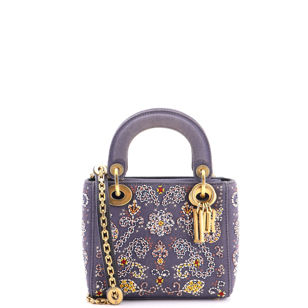 Christian Dior Lady Dior Chain Bag Beaded Denim Mini 434322