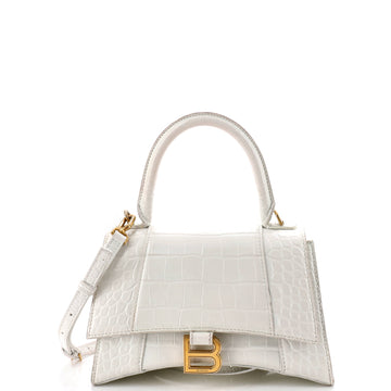Balenciaga Hourglass Top Handle Bag Crocodile Embossed Leather Small