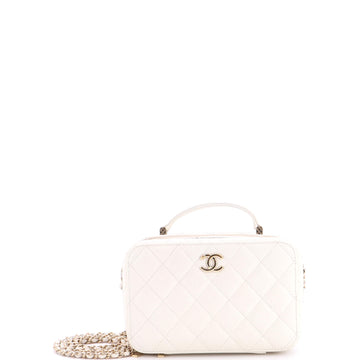 Chanel CC Zip Around Top Handle Vanity Case with Chain Quilted Caviar Small