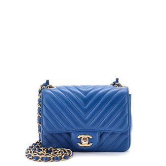 Chanel Square Classic Single Flap Bag Chevron Lambskin Mini