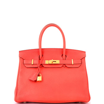 Hermes Birkin Handbag Red Togo with Gold Hardware 30