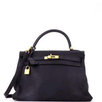 Hermes Kelly Handbag Black Togo with Gold Hardware 32