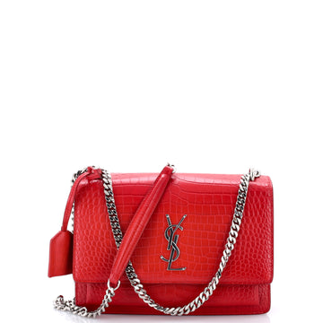 Saint Laurent Sunset Crossbody Bag Crocodile Embossed Leather Medium