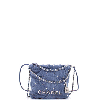 Chanel 22 Chain Hobo Quilted Studded Denim Mini