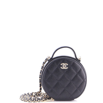 Chanel Handle with Care Round Vanity Case with Chain Quilted Caviar Small