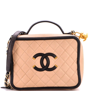 Chanel Filigree Vanity Case Quilted Caviar Large