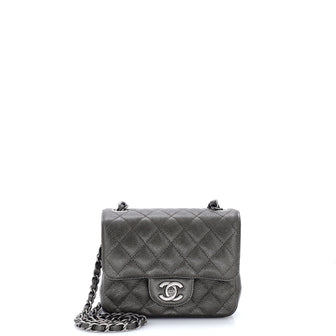 Chanel Square Classic Single Flap Bag Quilted Iridescent Caviar Mini