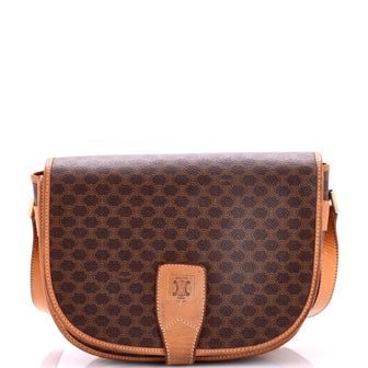 Celine Vintage Saddle Flap Shoulder Bag Macadam Coated Canvas Small