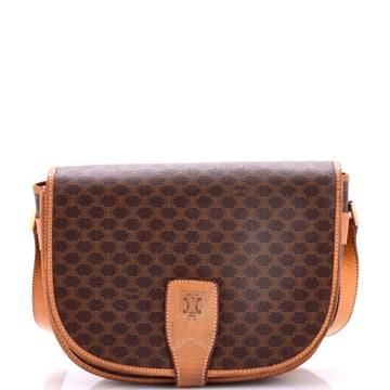 Celine Vintage Saddle Flap Shoulder Bag Macadam Coated Canvas Small