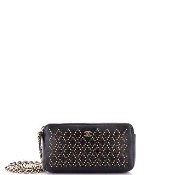 Chanel Double Zip Clutch with Chain Studded Leather