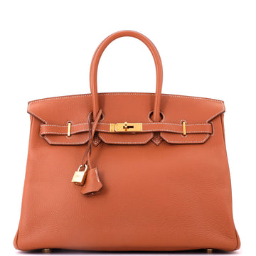 Hermes Birkin Handbag Brown Clemence with Gold Hardware 35
