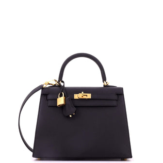 Hermes Kelly Handbag Black Epsom with Gold Hardware 25