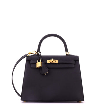 Hermes Kelly Handbag Black Epsom with Gold Hardware 25