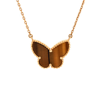 Van Cleef & Arpels Lucky Alhambra Butterfly Pendant Necklace 18K Yellow Gold and Tiger Eye