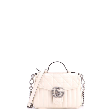 Gucci GG Marmont Top Handle Flap Bag Mixed Matelasse Leather Mini