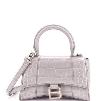 Balenciaga Hourglass Top Handle Bag Crocodile Embossed Leather XS