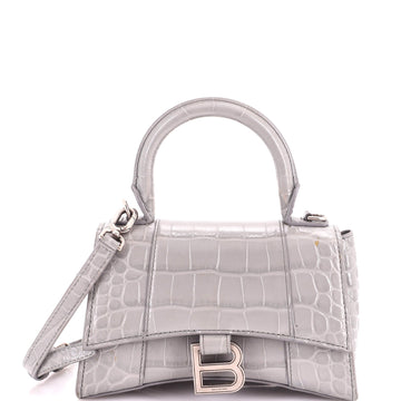 Balenciaga Hourglass Top Handle Bag Crocodile Embossed Leather XS