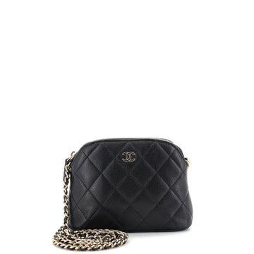 Chanel CC Dome Zip Clutch with Chain Quilted Caviar Mini