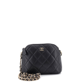 Chanel CC Dome Zip Clutch with Chain Quilted Caviar Mini