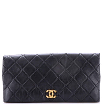 Chanel CC Foldover Clutch Quilted Lambskin Large