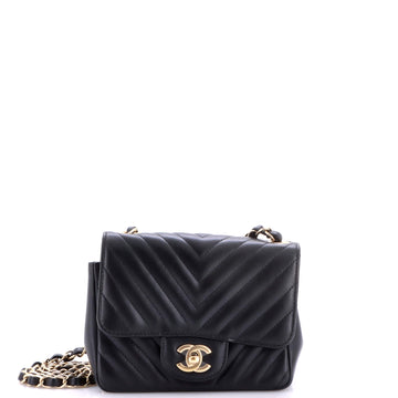 Chanel Square Classic Single Flap Bag Chevron Lambskin Mini