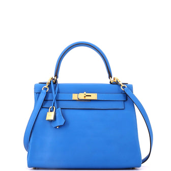 Hermes Kelly Handbag Blue Evercolor with Gold Hardware 28
