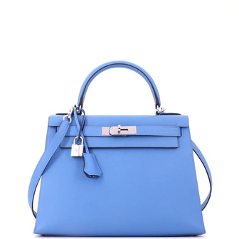 Hermes Kelly Handbag Blue Epsom with Palladium Hardware 28